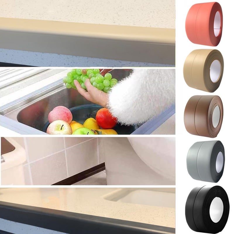 YIYIMIMO 3 Rolls Self-Adhesive Caulk Tape - Waterproof Peel and Stick Sealing Strip (1.5"x10.5 Ft, Brown) for Bathtub, Shower, Sink, Toilet Edge Protector & Kitchen Countertop - No Mess Alternative to Caulking - Image 5